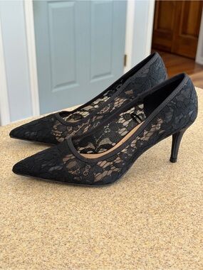 London Rag Black Lace Pumps Heels Shoes 7 NEW